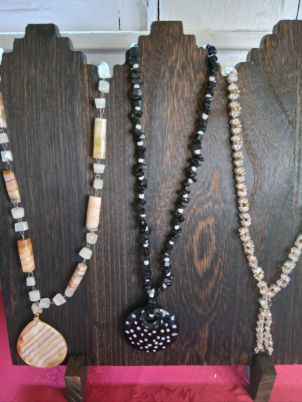 3 Statement Glass Beaded Pendant Necklaces Neutral Black Clear Variety